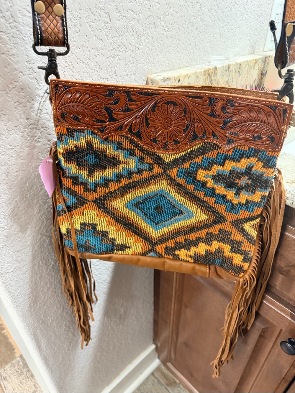 Boho Fringe Crossbody Bag in Brown and Turquoise Myra Bag -nwt - Picture 2 of 6
